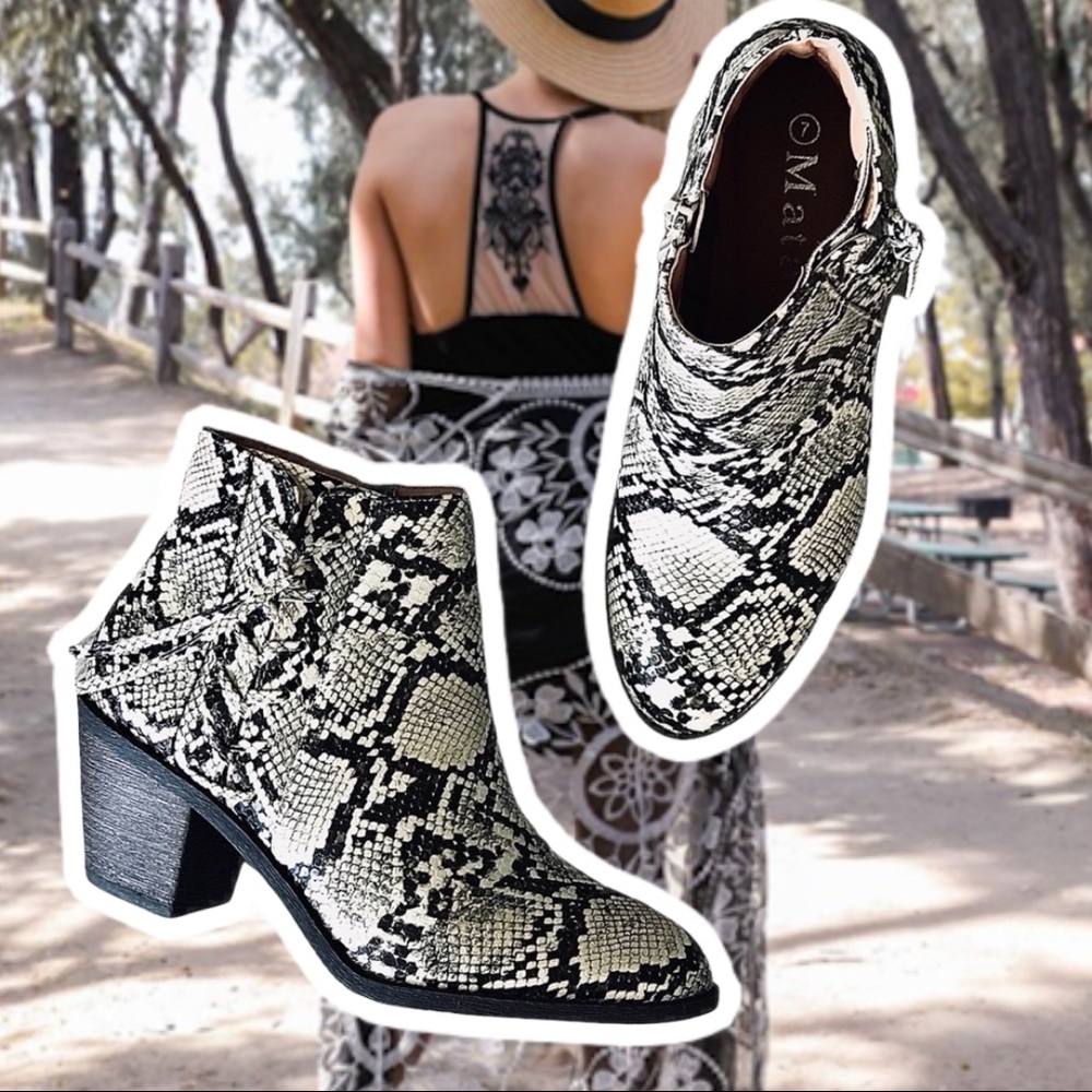 Mata Boho Python Snake Animal Print Heeled Bootie - Picture 3 of 9